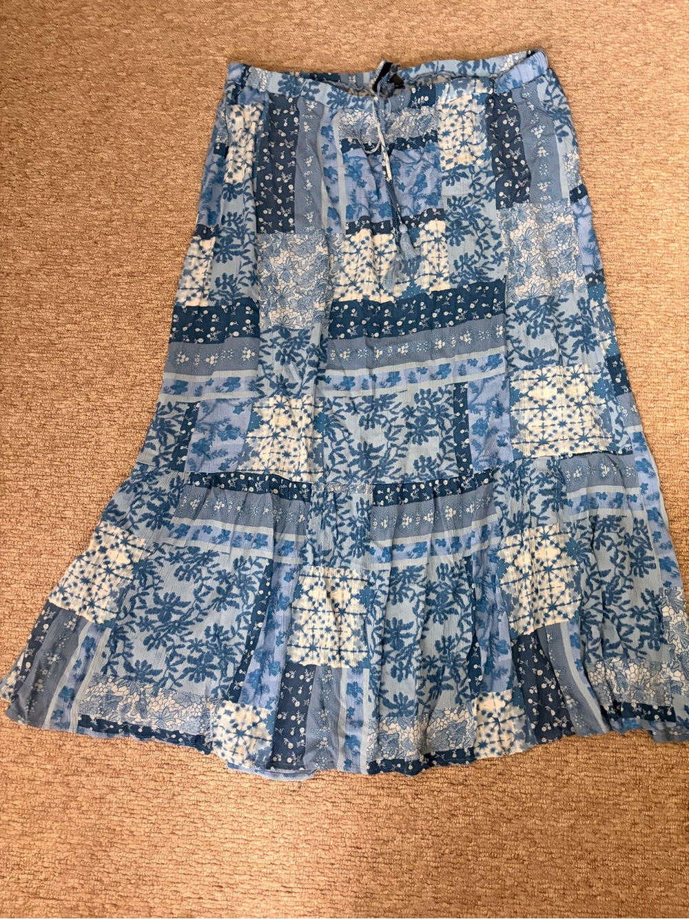 Blue Patchwork Print Women's Maxi Skirt